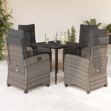vidaXL Set comedor de jardín 5 piezas con cojines ratán sintético gris
