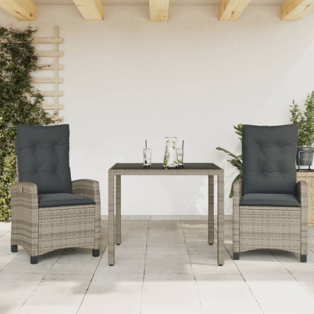 vidaXL Set comedor de jardín 3 piezas con cojines ratán sintético gris