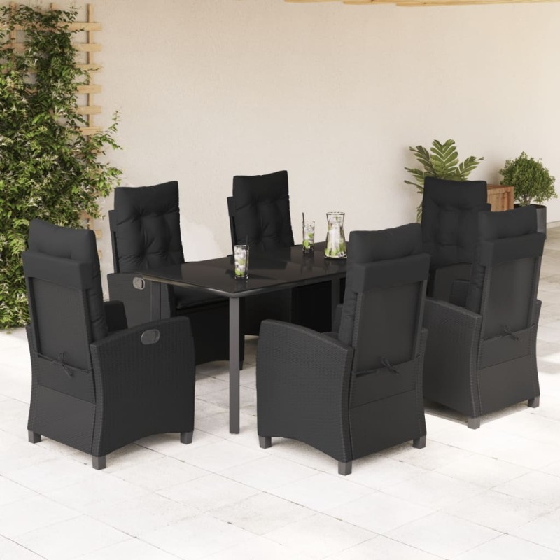 vidaXL Set de comedor de jardín 7 pzas y cojines ratán sintético negro vidaXL Set de comedor de jardín 7 pzas y cojines ratán sintético negro