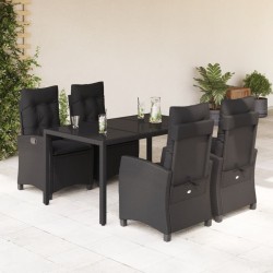vidaXL Set de muebles jardín 5 pzas con cojines ratán sintético negro