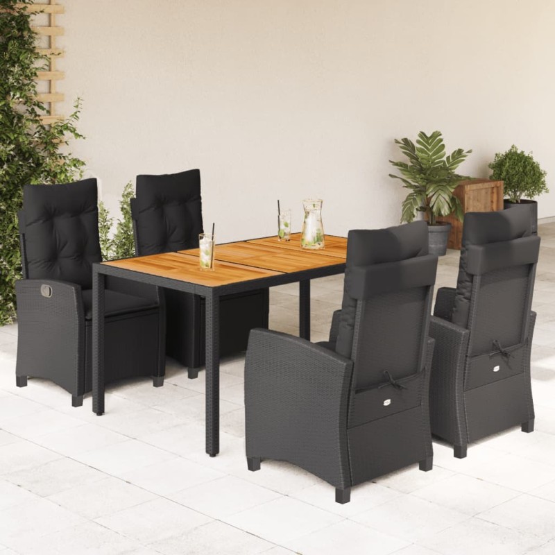 vidaXL Set de muebles jardín 5 pzas con cojines ratán sintético negro vidaXL Set de muebles jardín 5 pzas con cojines ratán sintético negro