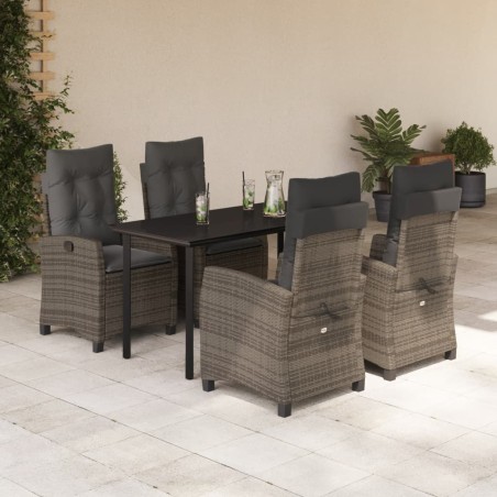 vidaXL Set comedor de jardín 5 piezas con cojines ratán sintético gris
