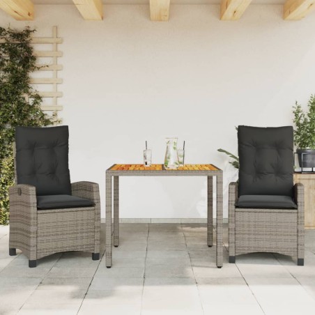 vidaXL Set comedor de jardín 3 piezas con cojines ratán sintético gris