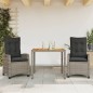 vidaXL Set comedor de jardín 3 piezas con cojines ratán sintético gris vidaXL Set comedor de jardín 3 piezas con cojines ratán sintético gris