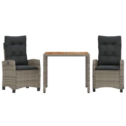 vidaXL Set comedor de jardín 3 piezas con cojines ratán sintético gris