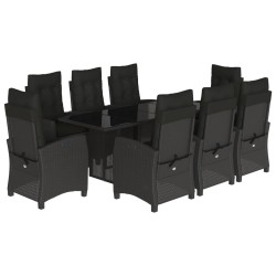 vidaXL Set de comedor de jardín 9 pzas y cojines ratán sintético negro