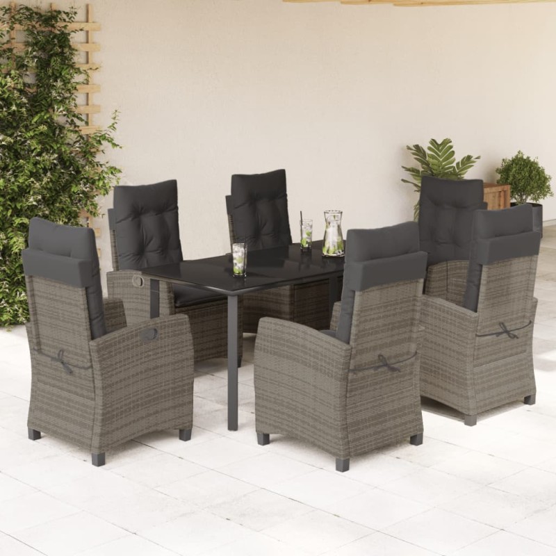 vidaXL Set comedor jardín 7 pzas y cojines ratán sintético gris vidaXL Set comedor jardín 7 pzas y cojines ratán sintético gris