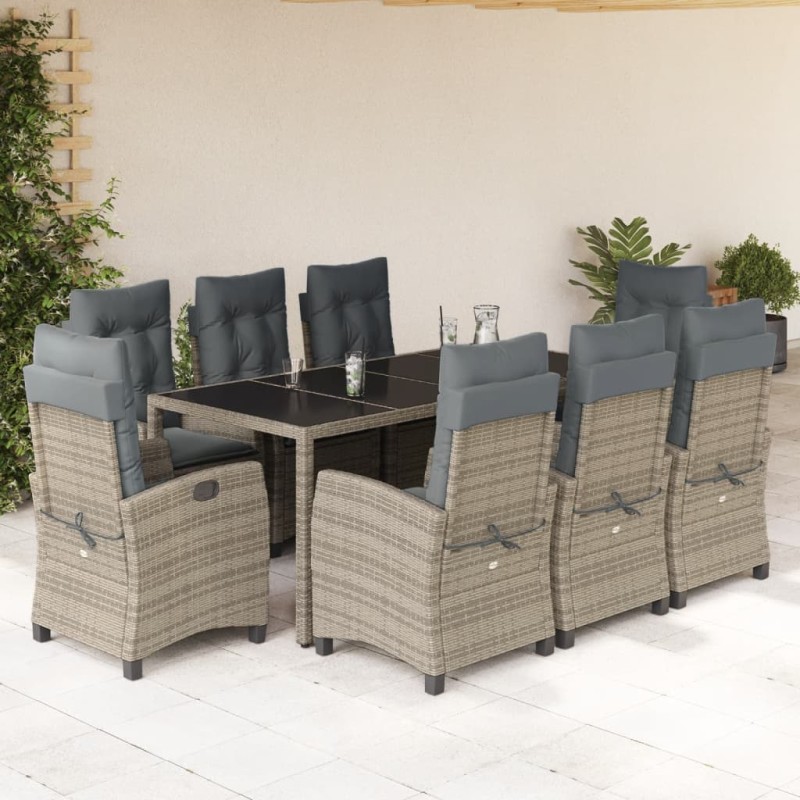 vidaXL Set comedor jardín 9 pzas y cojines ratán sintético gris vidaXL Set comedor jardín 9 pzas y cojines ratán sintético gris