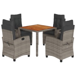 vidaXL Set comedor de jardín 5 piezas con cojines ratán sintético gris