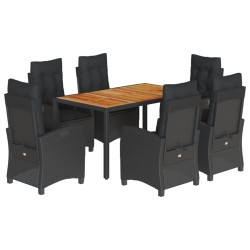 vidaXL Set de comedor de jardín 7 pzas y cojines ratán sintético negro