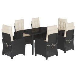 vidaXL Set de comedor de jardín 7 pzas y cojines ratán sintético negro