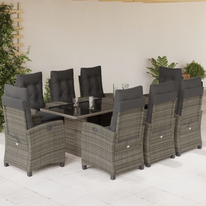 vidaXL Set comedor jardín 9 pzas y cojines ratán sintético gris vidaXL Set comedor jardín 9 pzas y cojines ratán sintético gris