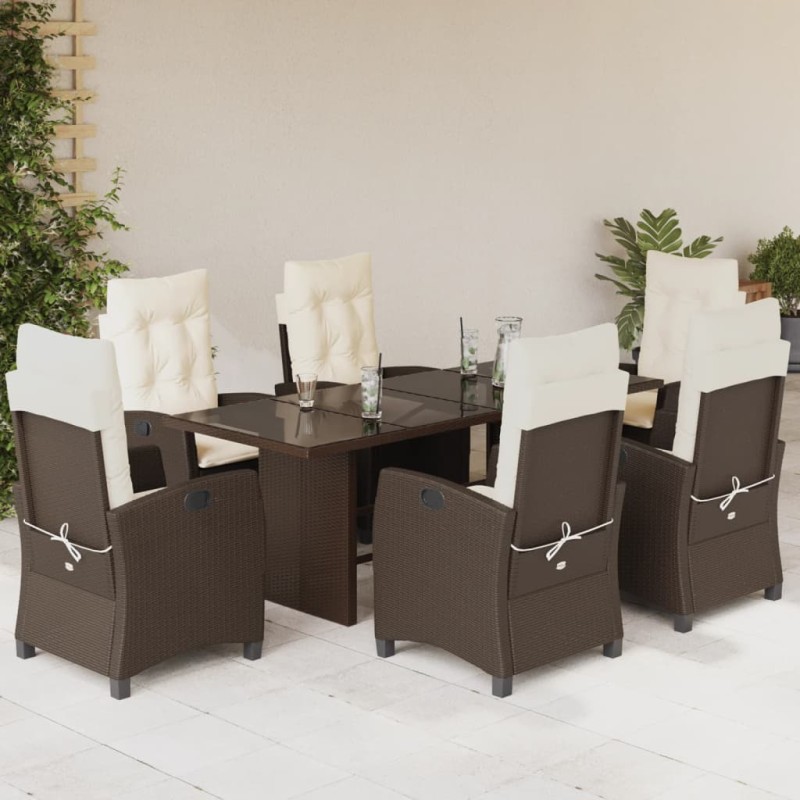 vidaXL Set comedor de jardín 7 pzas con cojines ratán sintético marrón vidaXL Set comedor de jardín 7 pzas con cojines ratán sintético marrón