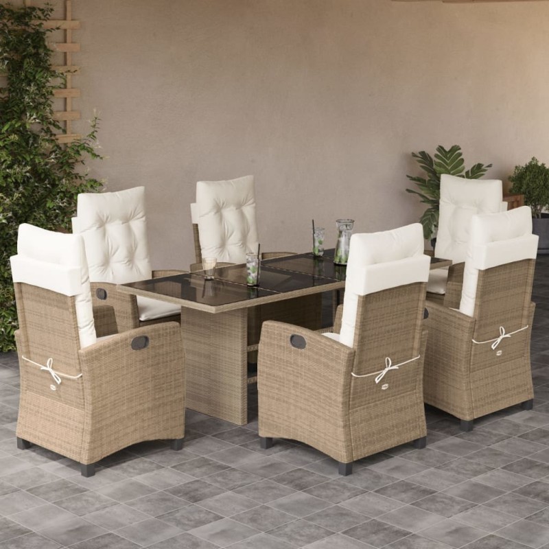 vidaXL Set comedor de jardín 7 pzas con cojines ratán sintético beige vidaXL Set comedor de jardín 7 pzas con cojines ratán sintético beige