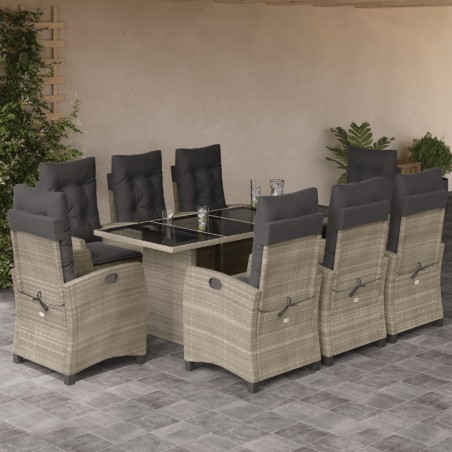 vidaXL Set comedor de jardín 9 pzas cojines ratán sintético gris claro