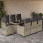 vidaXL Set comedor de jardín 9 pzas cojines ratán sintético gris claro