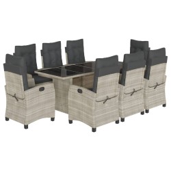 vidaXL Set comedor de jardín 9 pzas cojines ratán sintético gris claro