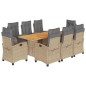 vidaXL Set comedor de jardín 9 pzas con cojines ratán sintético beige vidaXL Set comedor de jardín 9 pzas con cojines ratán sintético beige