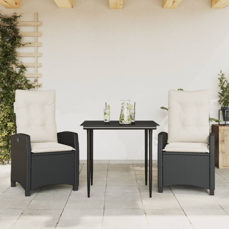 vidaXL Set comedor de jardín 3 pzas con cojines ratán sintético negro vidaXL Set comedor de jardín 3 pzas con cojines ratán sintético negro