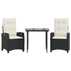 vidaXL Set comedor de jardín 3 pzas con cojines ratán sintético negro