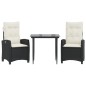 vidaXL Set comedor de jardín 3 pzas con cojines ratán sintético negro vidaXL Set comedor de jardín 3 pzas con cojines ratán sintético negro