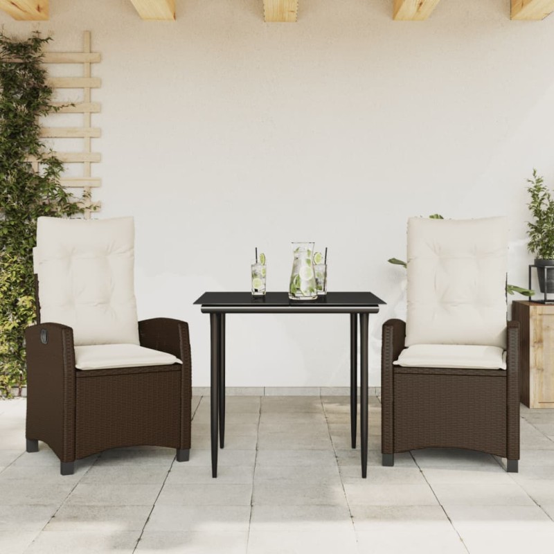 vidaXL Set comedor de jardín 3 piezas y cojines ratán sintético marrón vidaXL Set comedor de jardín 3 piezas y cojines ratán sintético marrón