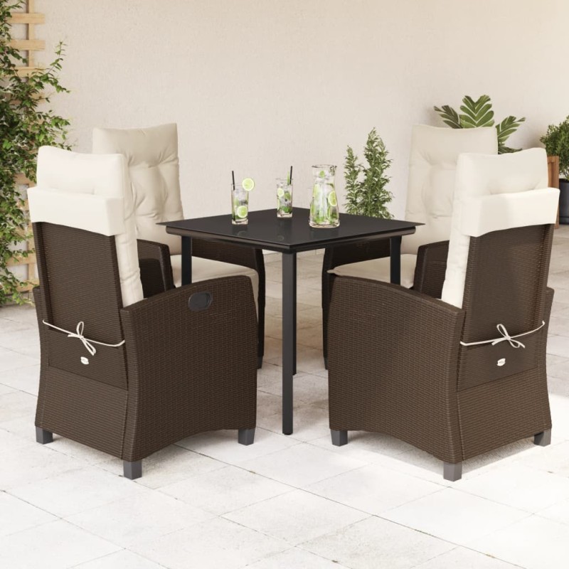 vidaXL Set comedor de jardín 5 piezas y cojines ratán sintético marrón vidaXL Set comedor de jardín 5 piezas y cojines ratán sintético marrón