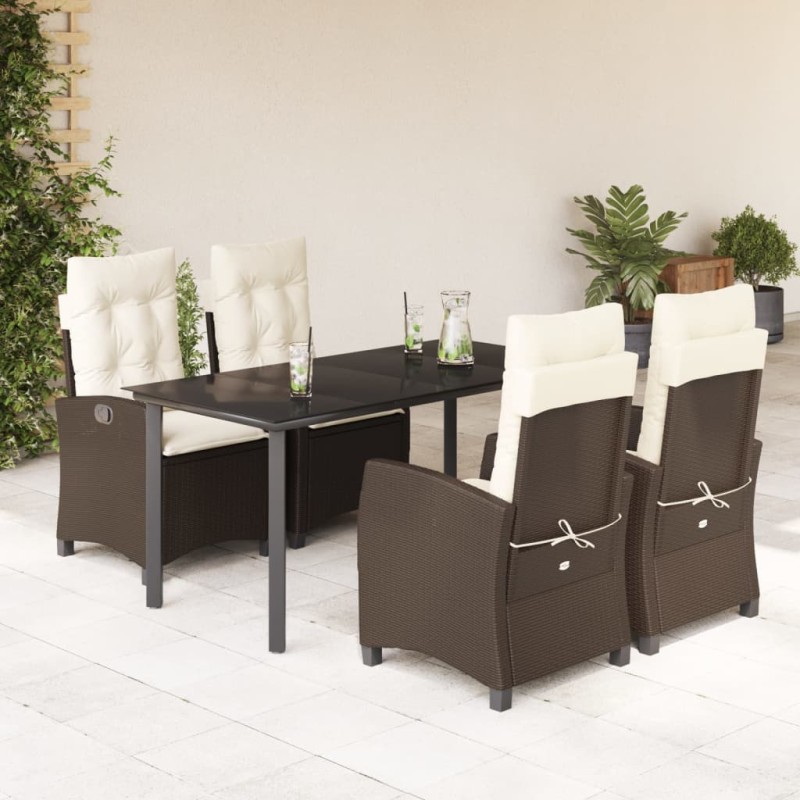 vidaXL Set comedor de jardín 5 piezas y cojines ratán sintético marrón vidaXL Set comedor de jardín 5 piezas y cojines ratán sintético marrón