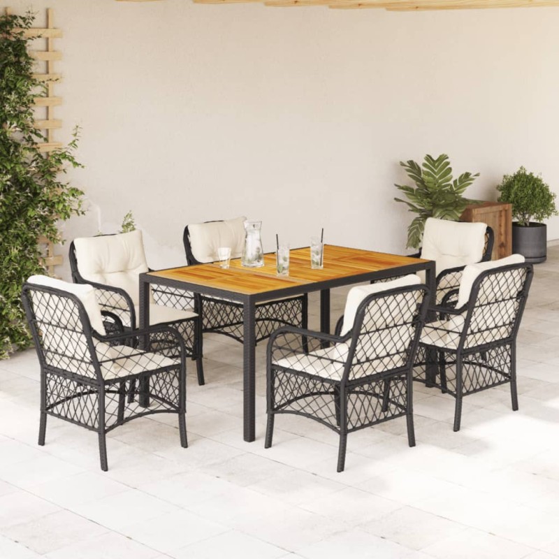 vidaXL Set de comedor de jardín 7 pzas y cojines ratán sintético negro vidaXL Set de comedor de jardín 7 pzas y cojines ratán sintético negro