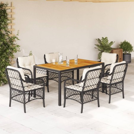vidaXL Set de comedor de jardín 7 pzas y cojines ratán sintético negro
