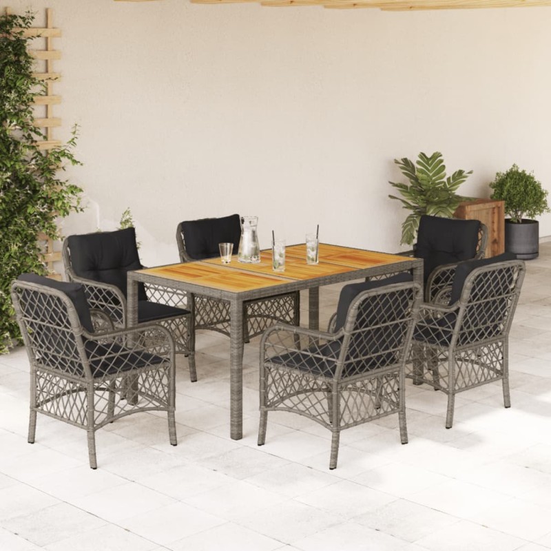 vidaXL Set comedor jardín 7 pzas y cojines ratán sintético gris vidaXL Set comedor jardín 7 pzas y cojines ratán sintético gris