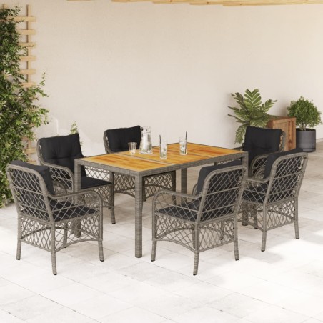 vidaXL Set comedor jardín 7 pzas y cojines ratán sintético gris