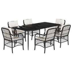 vidaXL Set de comedor de jardín 7 pzas y cojines ratán sintético negro