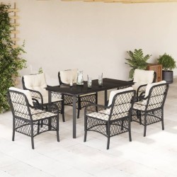 vidaXL Set de comedor de jardín 7 pzas y cojines ratán sintético negro