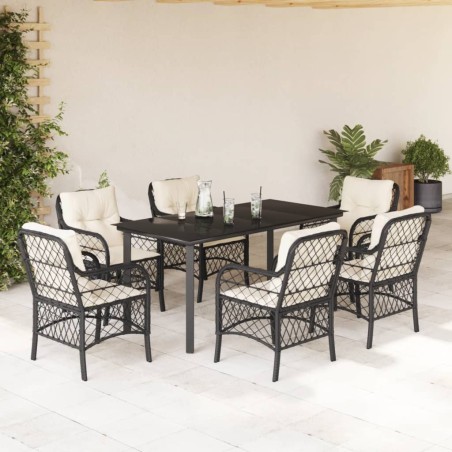 vidaXL Set de comedor de jardín 7 pzas y cojines ratán sintético negro
