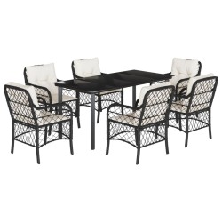 vidaXL Set de comedor de jardín 7 pzas y cojines ratán sintético negro