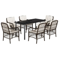 vidaXL Set comedor de jardín 7 pzas con cojines ratán sintético marrón
