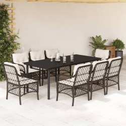 vidaXL Set comedor para jardín 9 pzas y cojines ratán sintético marrón