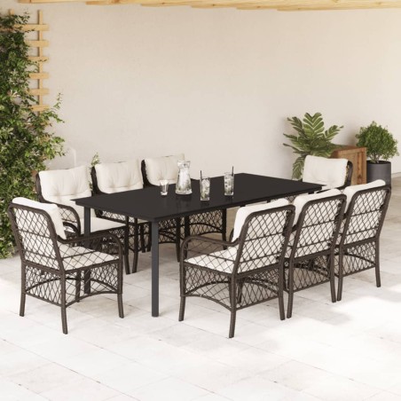 vidaXL Set comedor para jardín 9 pzas y cojines ratán sintético marrón