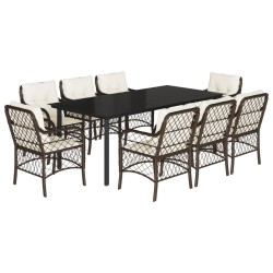 vidaXL Set comedor para jardín 9 pzas y cojines ratán sintético marrón