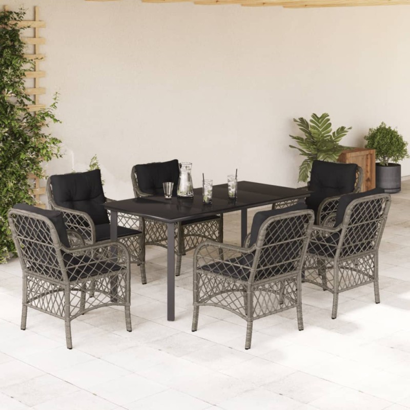 vidaXL Set comedor jardín 7 pzas y cojines ratán sintético gris vidaXL Set comedor jardín 7 pzas y cojines ratán sintético gris