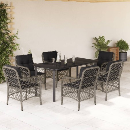 vidaXL Set comedor jardín 7 pzas y cojines ratán sintético gris