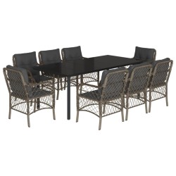 vidaXL Set comedor jardín 9 pzas y cojines ratán sintético gris