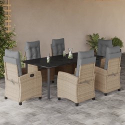 vidaXL Set comedor de jardín 7 pzas con cojines ratán sintético beige