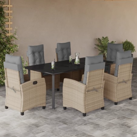 vidaXL Set comedor de jardín 7 pzas con cojines ratán sintético beige