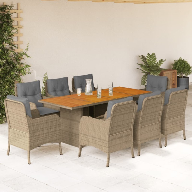 vidaXL Set comedor de jardín 9 pzas con cojines ratán sintético beige vidaXL Set comedor de jardín 9 pzas con cojines ratán sintético beige