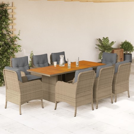 vidaXL Set comedor de jardín 9 pzas con cojines ratán sintético beige