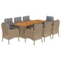 vidaXL Set comedor de jardín 9 pzas con cojines ratán sintético beige vidaXL Set comedor de jardín 9 pzas con cojines ratán sintético beige