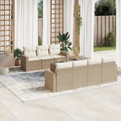 vidaXL Juego de sofás de jardín con cojines beige 8 pzas ratán PE