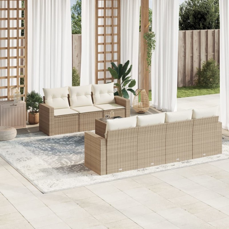 vidaXL Juego de sofás de jardín con cojines beige 8 pzas ratán PE vidaXL Juego de sofás de jardín con cojines beige 8 pzas ratán PE
